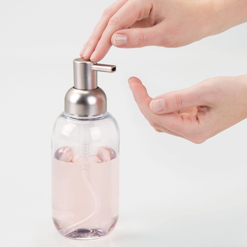 mDesign Round Plastic Refillable Liquid Soap Dispenser Pump Bottle for