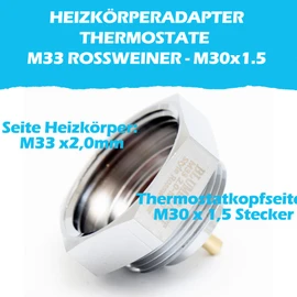 BLUMKRAFT Rosweiner Radiator Adaptor Connector M33 x 2 to M30 x 1.5 for Thermostat/Thermostat Head M30 x 1.5 Male