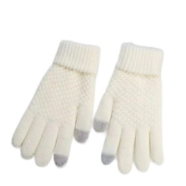 JINJIASC Touchscreen Winter Gloves for Men Warm Fleece Lined Knit Elastic Cuff Driving Ski Texting Women Gloves (White)