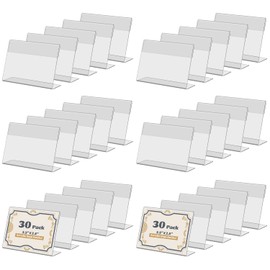 SIYOMG Pack of 30 Mini Acrylic Sign Holders 3.5 x 2.5 inches, Transparent Table Stand, Price Tags, Name Cards Holder for Shop, Office, Schools, Shopping Malls