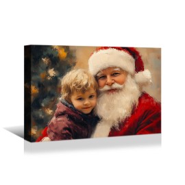 Santa Claus Child Hug Canvas Art Heartwarming Christmas Portrait for Living Room Bedroom Restaurant 1.5in Thick Wall Decorcolor: As shown, size: 36*24 inch