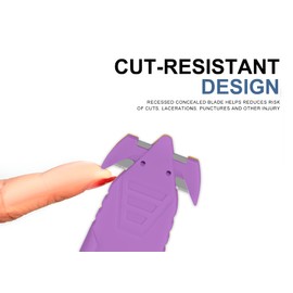 T TOVIA Safety Box Cutter Knife of Recessed Concealed Stainless Steel Blade, Package Opener Plastic Cutter for Box, Carton, Shrink Wrap, Plastic Straps, 10pcs purple