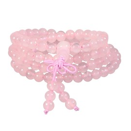 TUMBEELLUWA 6mm Stone Beads Bracelet for Women and Men, 108 Mala Prayer Beads Necklace for Unisex Elastic, Rose Quartz