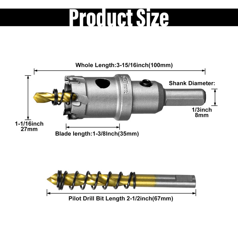 SALI 1-1/16" (27mm) TCT Hole Saw Kit Tungsten Carbide Tipped