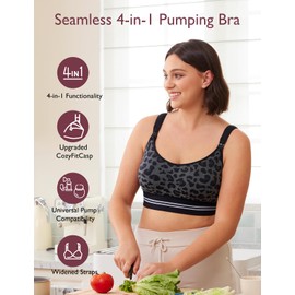 momcozy Seamless 4-in-1 Pumping Bra Hands Free, CozyFitClasp Pumping & Nursing Bras,Supportive Breast Pump Bra Black