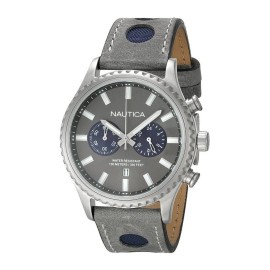 NAUTICA NMS 02 Chronograph Grey Dial leather strap blue Men's Watch NAI18511G