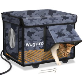 Heated Cat House for Outside, Waterproof Awning & Escape Door Heated Cat Houses for Indoor/Outdoor Cats in Winter, Elevated & Insulated Outdoor Cat Shelter for Feral Stray Barn Cat