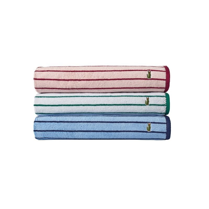 Lacoste Centre Mark Cotton Jacquard Stripe Wash Cloth, Blue, 13"x13"