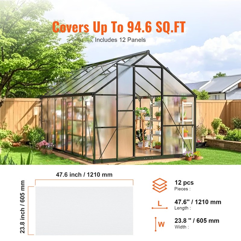 VEVOR 12 Pack Polycarbonate Greenhouse Panels, 2' X 4' X