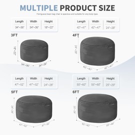 Homguava 3FT Bean Bag Chair: 3' Bean Bags with Memory Foam Filled, Large Beanbag Chairs Soft Sofa with Dutch Velvet Cover-Grey