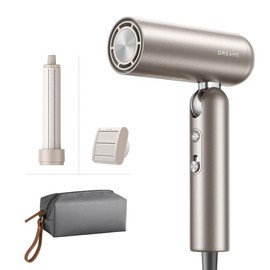 Dreame Pocket Hair Dryer - Ultra Lightweight Blow Dryer with 2 Styling Attachments, Fast Drying, High-Speed Brushless Motor, 300M Negative Ions, Low Noise, Portable for Home & Domestic Travel & Gym - Version: Pocket - Titanium gold （with 2 nozzles）