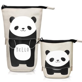 MIILLPOP Pencil Case Zip, 2-in-1 Pencil Case and Stand Case, Telescopic Pencil Case, Cute Panda Pencil Holder for School, Home, Office Supplies, black, Animal theme