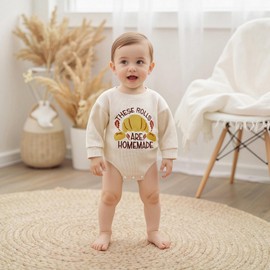 xkwyshop Newborn Baby Boy Girl Thanksgiving Outfit These Rolls Are Homemade Bubble Romper Waffle Long Sleeve Bodysuit Clothes (Apricot, 0-3 Months)
