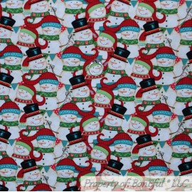 Elizabeth's Studio BonEful Fabric FQ Cotton Quilt White Snowman Red Green Holiday Xmas Calico Small