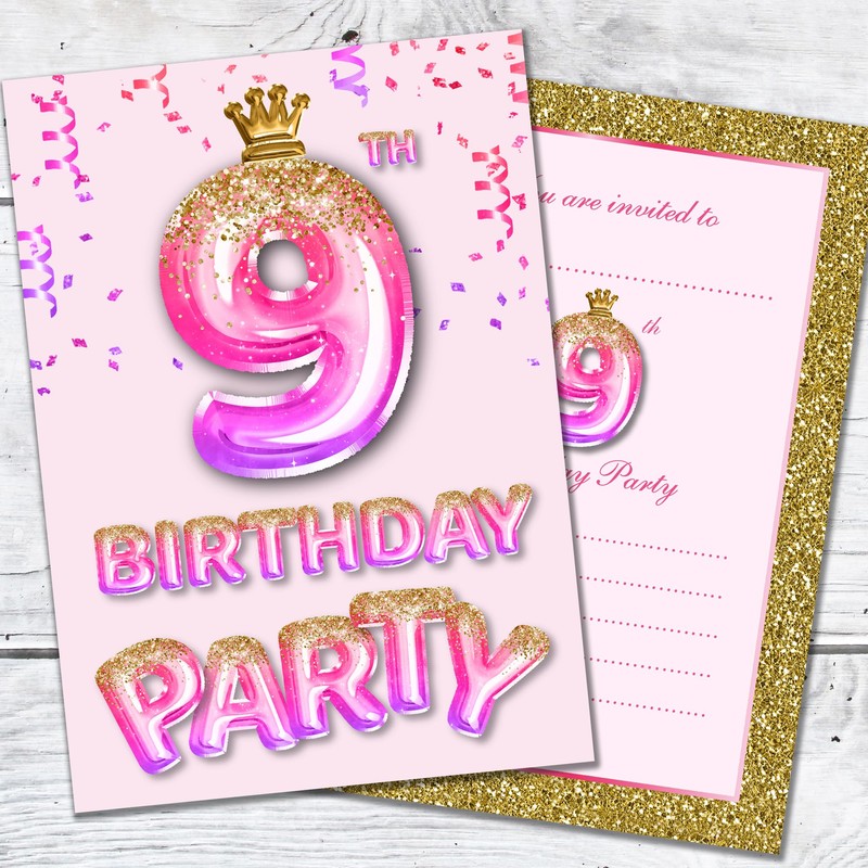 Olivia Samuel 20 Pack of 9th Birthday Invitations with Envelopes
