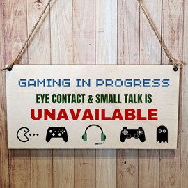 Second Ave Funny Gaming In Progress Wooden Hanging Gift Rectangle Gamer Bedroom Sign Plaque