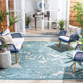 SAFAVIEH Courtyard Collection 8' x 10' Grey / Aqua CY8560 Indoor/ Outdoor Waterproof Easy Cleaning Patio Backyard Mudroom Area Rug