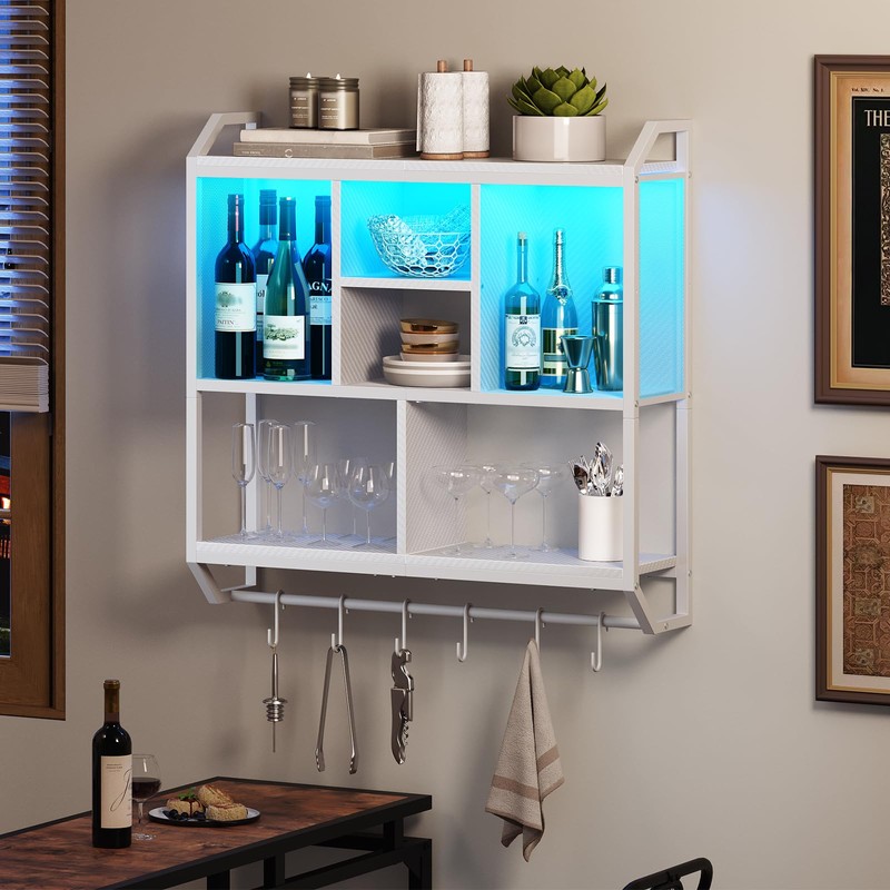 HOOBRO Gaming Floating Shelves with LED Lights, 28.7" LED Wall