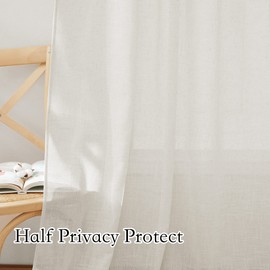 RYB HOME Sheer Door Curtains - Privacy Linen Textured Semi Sheer Curtains Grommet Light Filtering Window Covering for Living Room Bedroom Canopy Bed, W 100 x L 95 inch, 1 Pc, Linen