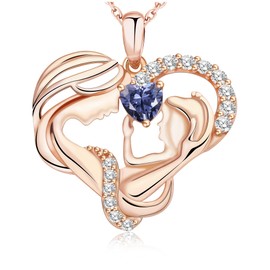 CREENCIA Mothers Day Gifts for Mom - Wife Necklace from Husband, Sterling Silver Mother and Child Hug Necklaces, Rose Gold Heart Jewelry, Birthday Gift for Daughter Her