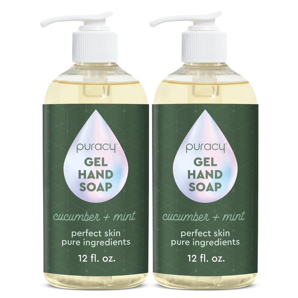Puracy Organic Hand Soap, For the Professional Hand Washers We've All Become, Moisturizing Natural Gel Hand Wash Soap, Liquid Hand Soap Refills for Soft Skin (12 fl.oz, Cucumber & Mint) 2-Pack