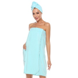 vislivin Women's Sauna Kilt Bathrobe & Hair Towel Sauna Kilt Women Sauna Kilt with Velcro Fastening and Elastic Band Blue L, blue