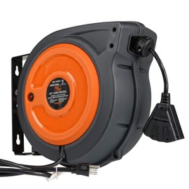 SuperHandy Cord Reel, Retractable, (14AWG x 50' Ft) 3 Outlet - Works with Alexa Built-in Smart Plugs, IP64 Waterproof, 13A 1625W, Slow & Safe Retraction