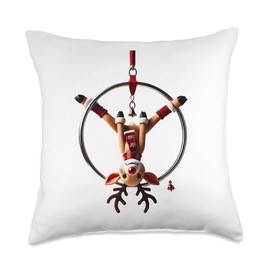 Aerial Hoop Christmas Reindeer Performing Lyra Throw Pillow