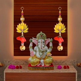 SATVIK 2 Pcs 21 Inch Lotus Latkan Decorative Toran/Wall Hanging Dipawali Navratri Designer Mandir Hanging Valance Pujan Bandhanwar Indian Festival Traditional Fancy Latkan