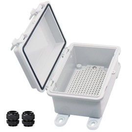 YETLEBOX Waterproof Electrical Box Dustproof Junction Box Weatherproof IP67 ABS Plastic Enclosure Switch Router Project Box with Mounting Plate with Wall Bracket 2 Cable Glands Grey 5.9"x3.9"x2.8"