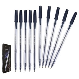 RADIUS 999 Ballpoint Pens, BLACK, Medium Point (1.0mm), Pack of 10, Triangular Grip, Smooth Ball Pens, School Office Home Hospital Doctor Nurse Use