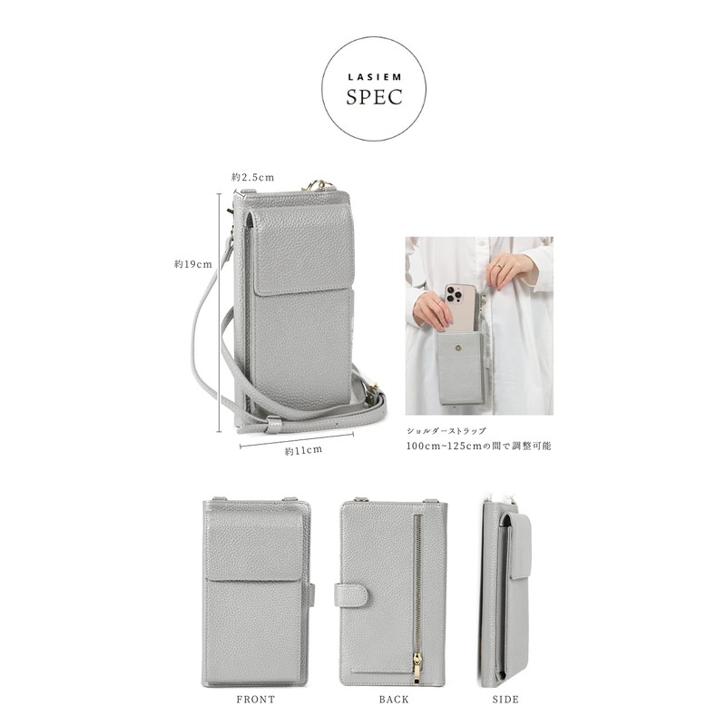 LASIEM Smartphone Pochette Shoulder Folio Genuine Leather Large Capacity Women's