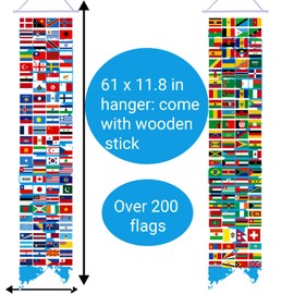 3pcs Over 200 International Flag Banner 71 Inch Classroom Welcome Banner Country Flags World Flag Bunting Porch Sign for Sports Events Soccer Birthday Party Supplies (White)