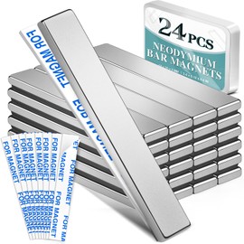 24 Pack Strong Neodymium Bar Magnets，Powerful Rare Earth Neodymium Magnets with Double-Sided Adhesive Perfect for Fridge, Garage, Kitchen, Craft, Office etc 60 x 10 x 3 mm