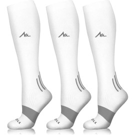 NEWZILL Medical Compression Socks for Women & Men Circulation 20-30 mmHg, Best for Running Athletic Hiking Travel Flight Nurses 3-Pairs White XS