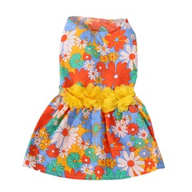 Dog Dress Soft Skin Friendly Fashionable Puppy Holiday Dress with Flower Decor for Spring Summer M