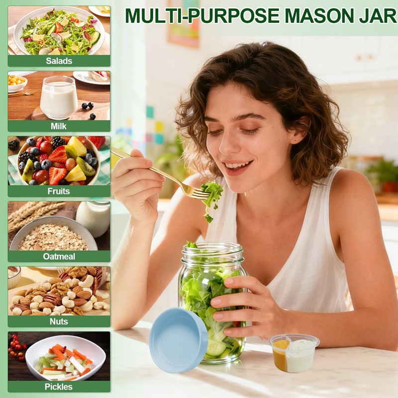 4 Pack Glass Salad Jars with Lids,32oz Mason Jars for