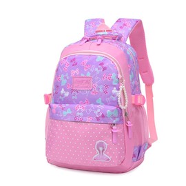 Amythe School Bag for Girls, Kids Backpack School Bag Girls 1-5th Grade Lightweight Waterproof Pretty Bow Print Daypack for Ages 8 9 10 11 12, Purple