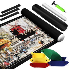 Puzzle Mat 500 1000 1500 Pieces Puzzle Mat Roll Puzzle Mat Puzzle Roll Puzzle Mats for Puzzles up to 1500 Puzzle Rolling Mat with 4 Felt Sorting Trays, for Storing Puzzles (for 1500 Pieces)