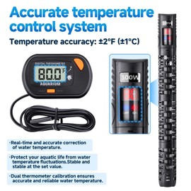 Aquarium Heater Submersible Fish Tank 100W& Turtle Tank Heater with External Adjustment Controller, Included Thermometer, LED Display, Overheat Protection, Detachable Cover, for Saltwater&Freshwater