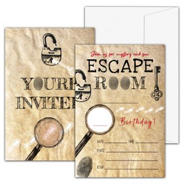 valucise Mystery Birthday Invitations For Boys Girls, Escape Room Birthday Party Invitations, Vintage Fill In Invitation Cards, Birthday Party Favor Supplies (20 Invites With 20 Envelopes) -A43