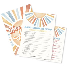 WPBRU Sunshine Fill in Baby Shower Game Cards - Here Comes The Son - Baby Shower Feud Game for Boys - Baby Announcement Gender Reveal Baby Shower Party Activities for New Parents to Be - A10