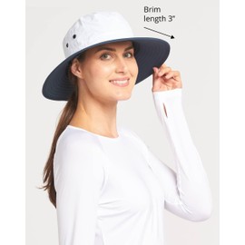 Solbari Unisex Traveler Broad Brim Sun Hat UPF 50+ - White/Navy - Small-Medium