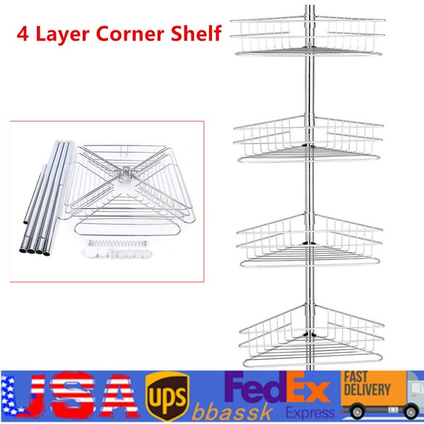 4 Layer Rustproof Bathroom Corner Shelf Shower Caddy Shower Tension