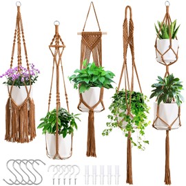 SFENNGPET Macrame Plant Hangers, 5Pack Hanging Planters for Indoor Plants w/ 5 Set Hangers Kit Handmade Macromay Plant Hangers Indoor Flower Pots Holder Stand for Boho Home Décor