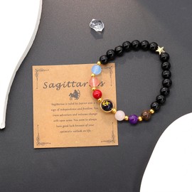 HMOOY Zodiac Spirit Bracelet for Women Men, 8mm Natural Stone Bracelet Manifestation 12 Constellation Sign Horoscope Spiritual Bracelet Protection Bracelet Birthday Christmas Zodiac Gift (Sagittarius)
