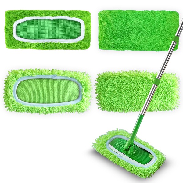 4 Pack Reusable Microfiber Mop Pads Compatible with Swiffer Sweeper,