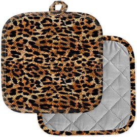 [Pack of 2] Pot Holders for Kitchen, Washable Heat Resistant Pot Holders, Hot Pads, Trivet for Cooking and Baking (Leopard Animal Print)