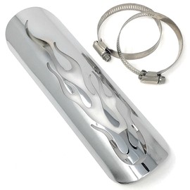 Mirai.2022 Motorcycle Muffler Guard Exhaust Pipe Muffler Cover Fire Flame Pattern Stainless Steel Silver Universal