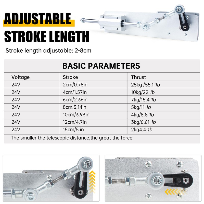 Reciprocating Cycle Linear Actuator, DC 24V Adjustable Telescopic Rocker Arm